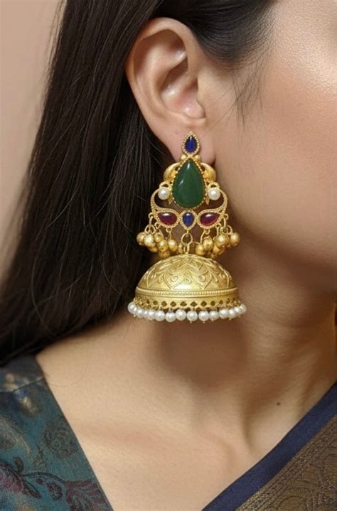 Stone-Studded Traditional Kashmiri Jhumka – Sparkll
