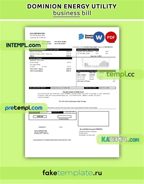 Dominion Energy business utility bill, Word and PDF template | by ...