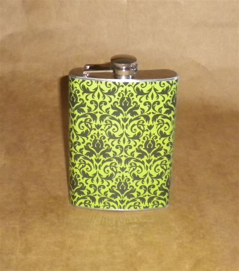 Buy Flask on CLEARANCE SALE Green and Black Damask Print Stainless ...