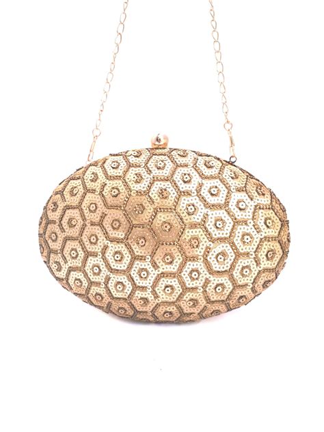 Gold Color Embroidery Honeycomb Sequin Clutch- ACS499 – Mohi fashion