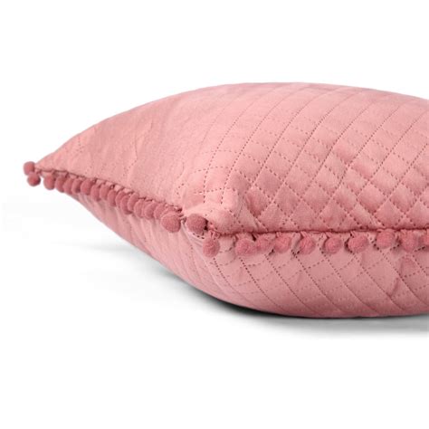 Both Side with PomPom Quilted Velvet Cushion Cover (Set of 2), Peach ...