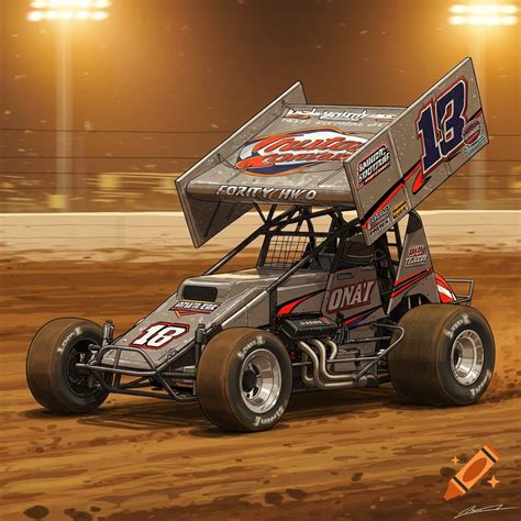 A sprint car races on a dirt track. on Craiyon