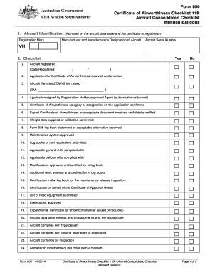 Fillable Online casa govcms gov Form 850 Certificate of Airworthiness ...