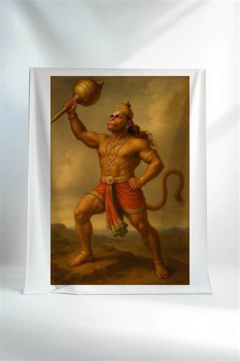 Hanuman Ji with Gada Canvas Print Roll – Unframed Hindu God Wall Art f ...