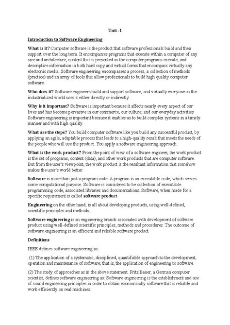 Unit-1 SE - Details notes of softwre engineering - Unit - Introduction ...