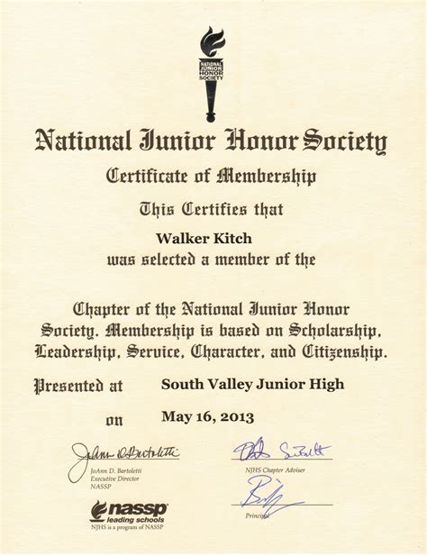 Njhs Certificate Template