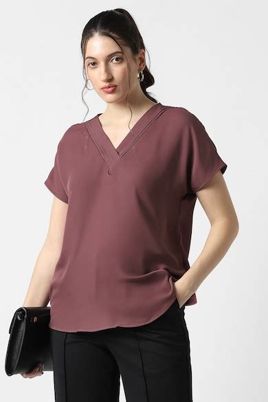 Buy Women Maroon Solid Formal V Neck Top Online - 40112652 | Van Heusen