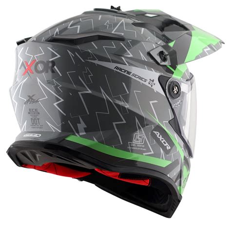 AXOR XCross Dual Visor Flash Gloss Cool Grey Green Helmet– Moto Central