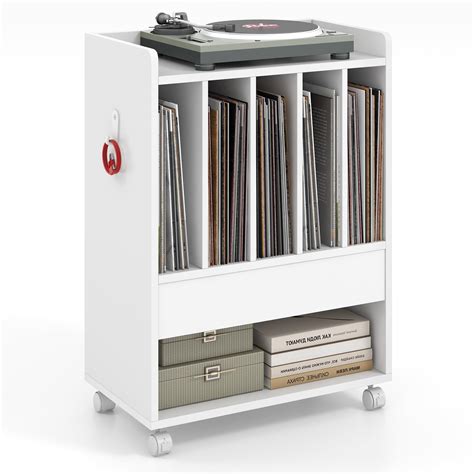 Costway Record Player Stand On Wheels Rolling Turntable Stand End ...