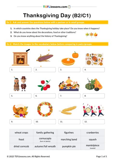 Thanksgiving Vocabulary Worksheet | Printable Worksheets