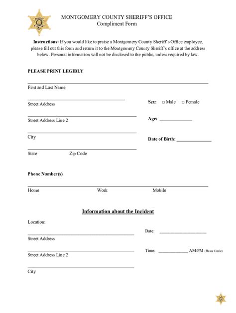 Fillable Online MONTGOMERY COUNTY SHERIFF'S OFFICE Complaint Form Fax ...