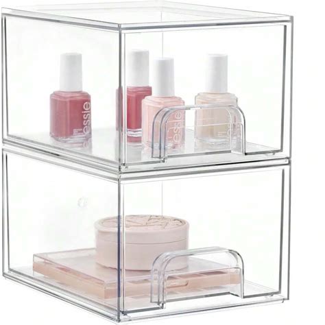2 Pack Stackable Makeup Organizer Storage Drawers, Acrylic Organizers ...