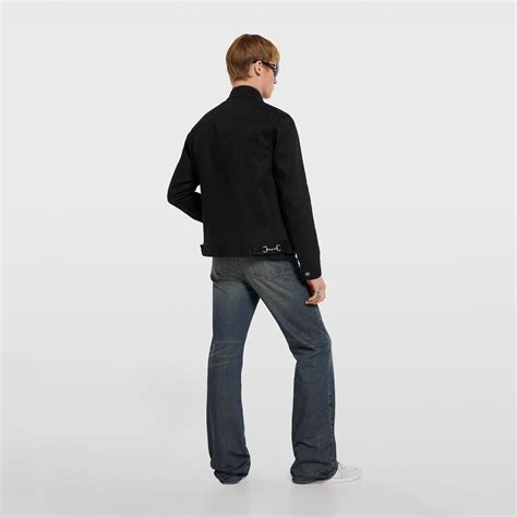 Cotton denim jacket with Horsebit in black | GUCCI® IT