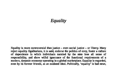 Unit 2 Swift, Adam. (2001 ) - Equality Equality is more controversial ...