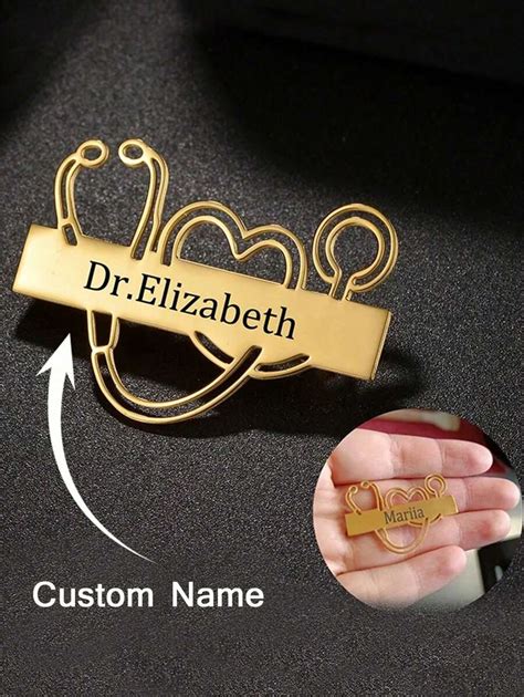 1pc Customized Stethoscope Brooch Stainless Steel Engraved Name Letter ...
