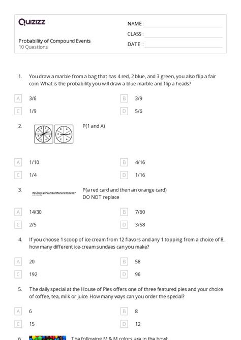 Image result for Compound Events Probability Worksheet