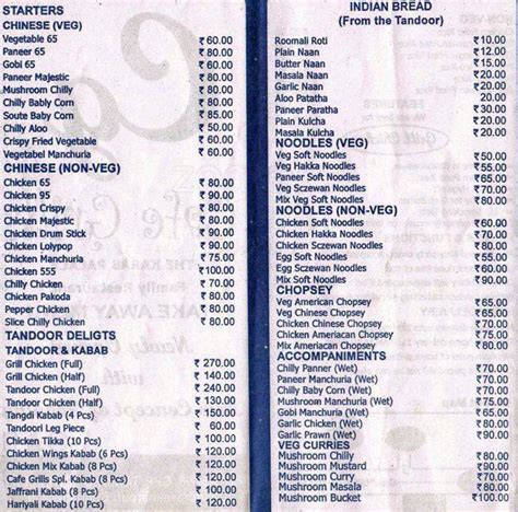 Menu at Cafe Grills, Bhubaneswar