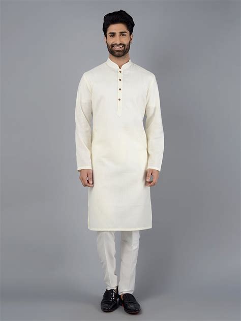 Cream Solid Cotton Blend Kurta for Men – The Kurta Company
