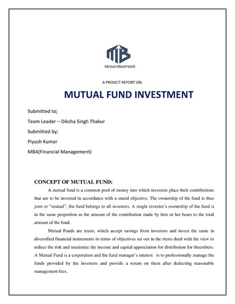 Money Barters Report on Mutual Fund - A PROJECT REPORT ON MUTUAL FUND ...