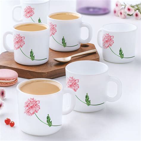 Larah by BOROSIL Red Mist Opalware Mug, Set of 12 Tea/Coffee Mugs, 180 ...