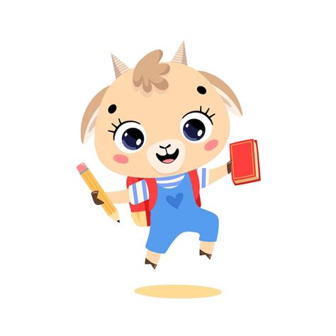 flat doodle of a cute cartoon goat going to school. animals back to ...
