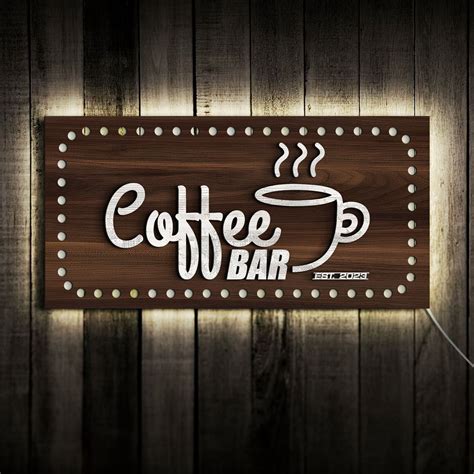 Personalized LED Light Wooden Coffee Bar Sign Custom Embossed - Etsy ...