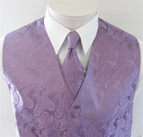 Mens Vest Tone on Tone Satin Dusty Purple Lavender Paisley Vest Tie and ...