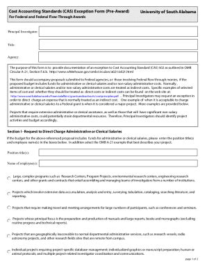 Fillable Online Cost Accounting Standards (CAS) Exception Form. Cost ...