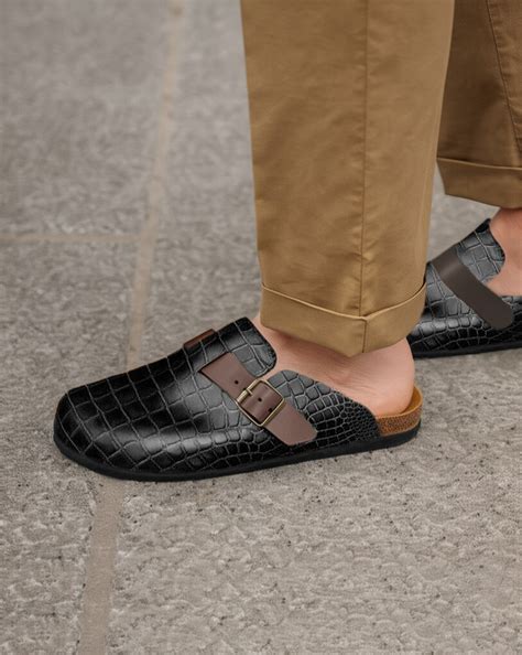 Black Croc Print Leather Pedestal Platforms Clogs - Summer 2024 Collec ...