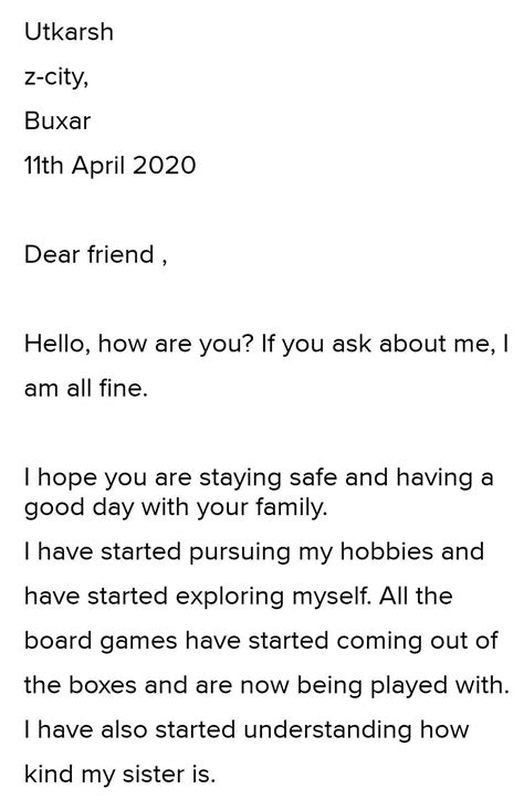 Write a letter to your friend describing how you spent your days during ...