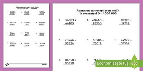 Adunarea cu trecere peste ordin în concentrul 0 - 1 000 000