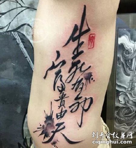 腰部传统的汉字生死有命富贵由天纹身图案(图片编号:147668)_纹身图片 - 刺青会