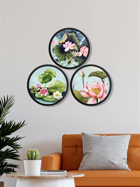 999STORE Lotus Flower In The Pond Wall Painting Floral 3 Painting Set ...