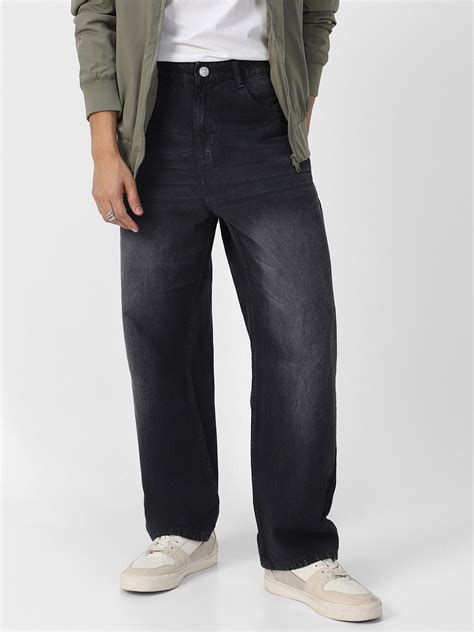 Men's Dark Grey Loose Baggy Fit Washed Jeans Non-Stretchable – Urbano ...