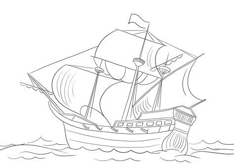 Free printable of a Pirate Ship to color and learn about types of ships