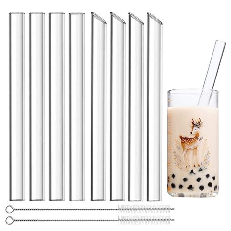 8Pcs Reusable Glass Boba Straws, 14mm Extra Wide Clear Smoothie Straws ...