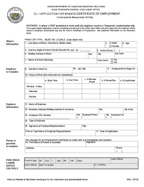 2012 Form HI CL-1 Application for Minors Certificate of Employment Fill ...