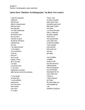 Random Autobiography Poem Assignment - Blank Fillable Template | Fill ...