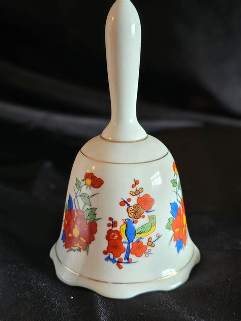 Vintage Porcelain Bell With Blue and Green Birds on Red - Etsy