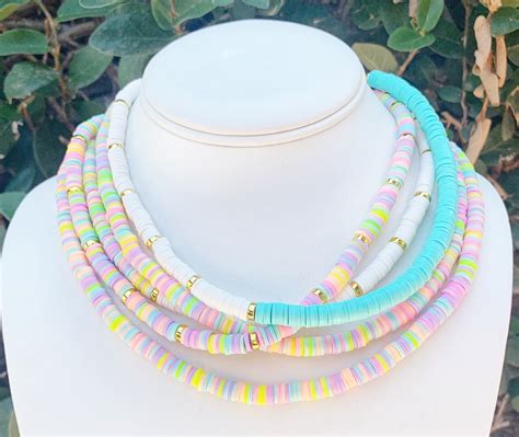 Heishi Beads Necklace Polymer Clay Necklace Colorful Beaded | Etsy