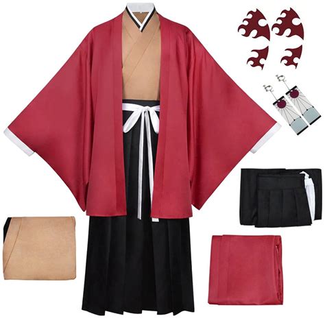 Buy TMSREBU Tsugikuni Yoriichi Cosplay Costume Red Robe Kimono for ...