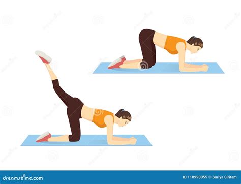 Woman Showing Step of Thigh and Hip Workout with Reverse Leg Lift ...