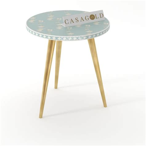 Floral Overlay Three leg Bone inlay with Gold Legs Side Table – CasaGold