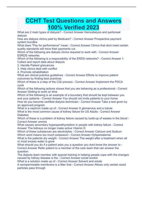 CCHT Test Questions and Answers 100% Verified 2023 - Certified Clinical ...