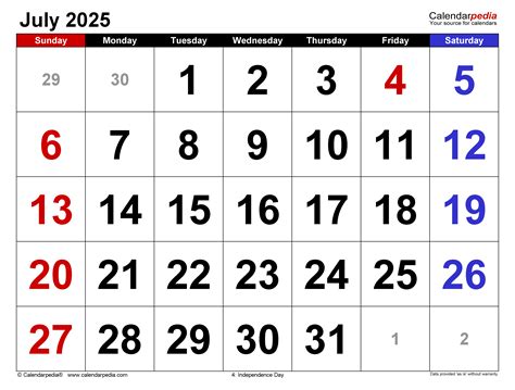 July 2025 Calendar