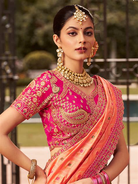 Buy Orange Banarasi Silk With Zarkan Codding Work Lehenga Choli 83412 ...