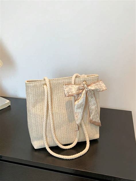 New Fashion Women's Woven Large Capacity Bag, Stylish Straw Weave Tote ...