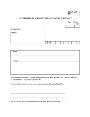 Fillable Online NOTIFICATION OF AMENDED VAT REGISTRATION CERTIFICATE ...