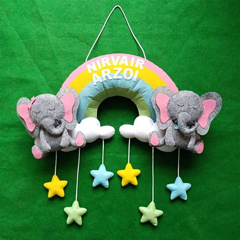 Rainbow with Elephants | Personalised Felt Kids/Siblings Hanging – Fab ...