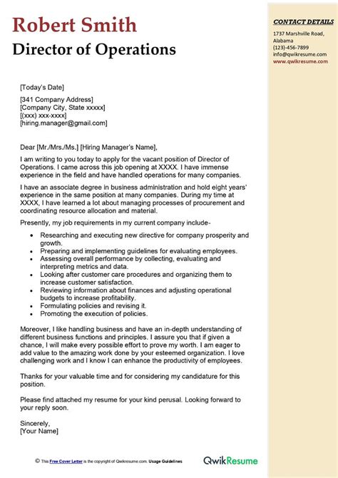 Image result for Operations Manager Cover Letter Sample